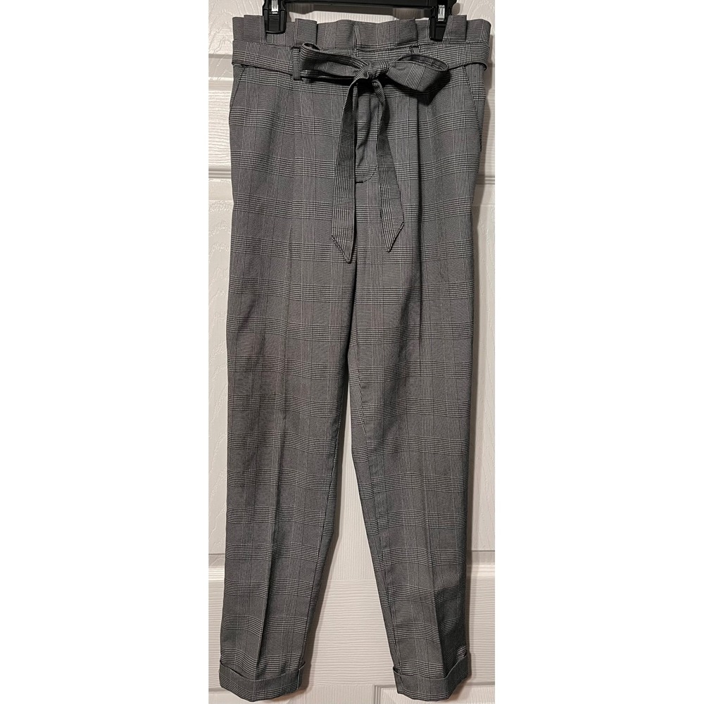 af‎ studio Womens Grey Glen Plaid Paperbag Waist Tapered Cuffed Pants Size S